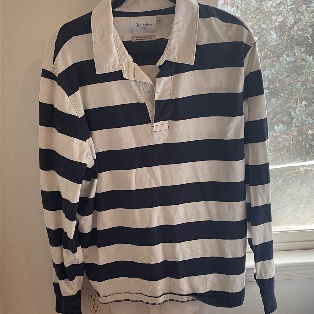 Goodfellow & Co Navy and White Striped Polo